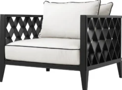 Casa Padrino Luxus Wohnzimmer Sessel mit Kissen Mattschwarz / Weiß 96,5 x 93,5 x H. 68,5 cm - Wohnzimmer Möbel