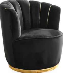 Casa Padrino Luxus Wohnzimmer Sessel Schwarz / Gold Ø 75 x H. 90 cm