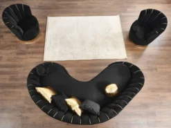 Casa Padrino Luxus Wohnzimmer Sessel Schwarz / Gold Ø 75 x H. 90 cm