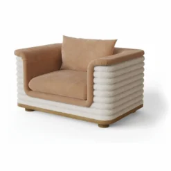 Casa Padrino Luxus Wohnzimmer & Hotel Sessel Braun / Weiß 115 cm - Premium Qualität
