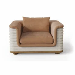 Casa Padrino Luxus Wohnzimmer & Hotel Sessel Braun / Weiß 115 cm - Premium Qualität
