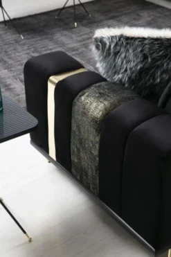 Casa Padrino Luxus Wohnzimmer Sofa mit verstellbarer Rückenlehne Schwarz / Gold 223 x 93 x H. 76 cm - Wohnzimmer Möbel - Luxus Möbel