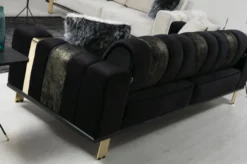 Casa Padrino Luxus Wohnzimmer Sofa mit verstellbarer Rückenlehne Schwarz / Gold 223 x 93 x H. 76 cm - Wohnzimmer Möbel - Luxus Möbel