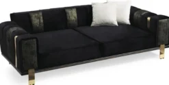 Casa Padrino Luxus Wohnzimmer Sofa mit verstellbarer Rückenlehne Schwarz / Gold 223 x 93 x H. 76 cm - Wohnzimmer Möbel - Luxus Möbel