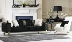 Casa Padrino Luxus Wohnzimmer Sofa mit verstellbarer Rückenlehne Schwarz / Gold 223 x 93 x H. 76 cm - Wohnzimmer Möbel - Luxus Möbel