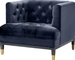Casa Padrino Luxus Wohnzimmer Sessel Mitternachtsblau / Schwarz / Messingfarben 93 x 85 x H. 79 cm - Chesterfield Möbel