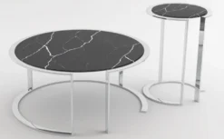 Casa Padrino Luxus Wohnzimmer Set Silber / Schwarz - 1 Couchtisch mit Marmorplatte & 1 Beistelltisch mit Marmorplatte - Wohnzimmermöbel - Luxus Qualität