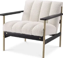 Casa Padrino Luxus Wohnzimmer Sessel Creme / Messing / Schwarz 75 x 78 x H. 73 cm - Moderner Wohnzimmer Sessel - Luxus Wohnzimmer & Hotel Möbel - Luxus Qualität