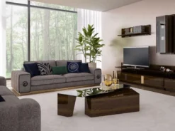 Casa Padrino Luxus Wohnzimmer Set Grau / Braun - 2 Sofas & 2 Sessel & 1 Couchtisch Set - Edle Wohnzimmermöbel - Luxus Möbel