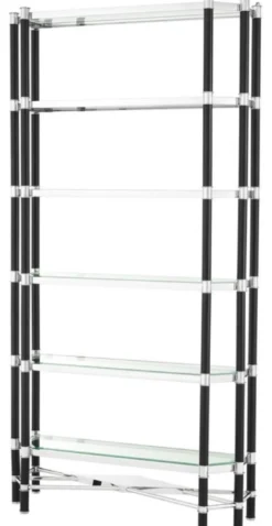 Casa Padrino Luxus Wohnzimmer Regalschrank Silber / Schwarz 110 x 35 x H. 220 cm - Wohnzimmerschrank