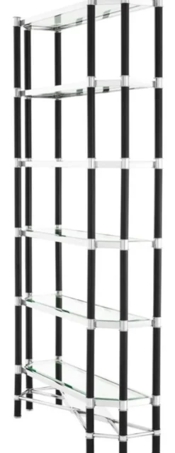 Casa Padrino Luxus Wohnzimmer Regalschrank Silber / Schwarz 110 x 35 x H. 220 cm - Wohnzimmerschrank