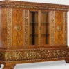 Casa Padrino Luxus Wohnzimmerschrank mit LED Beleuchtung Braun / Gold 268 x 58 x H. 189 cm - Massivholz Schrank - Luxus Möbel - Luxus Einrichtung - Wohnzimmer Einrichtung - Luxus Qualität