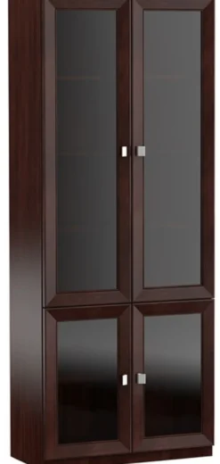 Casa Padrino Luxus Wohnzimmerschrank Dunkelbraun / Silber 90,6 x 44,2 x H. 225,6 cm - Regalschrank Büroschrank mit 4 Glastüren
