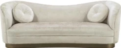 Casa Padrino Luxus Wohnzimmer Sofa Weiß-Beige / Bronze 230 x 85 x H. 82 cm - Gebogene Luxus Couch mit 2 dekorativen Kissen