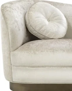 Casa Padrino Luxus Wohnzimmer Sofa Weiß-Beige / Bronze 230 x 85 x H. 82 cm - Gebogene Luxus Couch mit 2 dekorativen Kissen