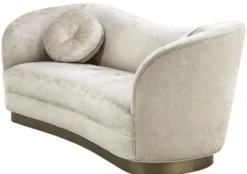 Casa Padrino Luxus Wohnzimmer Sofa Weiß-Beige / Bronze 230 x 85 x H. 82 cm - Gebogene Luxus Couch mit 2 dekorativen Kissen