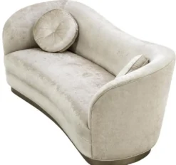Casa Padrino Luxus Wohnzimmer Sofa Weiß-Beige / Bronze 230 x 85 x H. 82 cm - Gebogene Luxus Couch mit 2 dekorativen Kissen