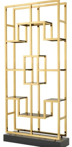 Casa Padrino Luxus Wohnzimmer Regalschrank Gold / Schwarz 108 x 29 x H. 240 cm