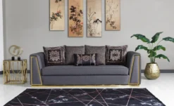 Casa Padrino Luxus Wohnzimmer Sofa mit dekorativen Kissen Lila / Gold 240 x 92 x H. 78 cm - Luxus Wohnzimmer Möbel