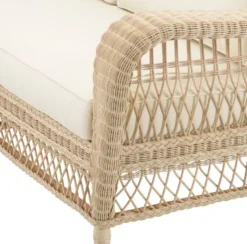 Casa Padrino Luxus Wohnzimmer Sofa mit Kissen Naturfarben / Cremefarben 202 x 99 x H. 97 cm - Gepolsterte Couch mit handgewebtem Rattangeflecht