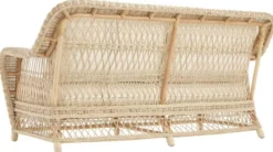 Casa Padrino Luxus Wohnzimmer Sofa mit Kissen Naturfarben / Cremefarben 202 x 99 x H. 97 cm - Gepolsterte Couch mit handgewebtem Rattangeflecht