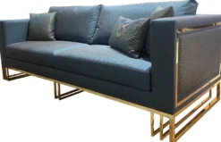 Casa Padrino Luxus Wohnzimmer Sofa Blau / Gold 240 x 95 x H. 80 cm - Luxus Wohnzimmer Möbel - Luxus Qualität