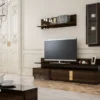 Casa Padrino Luxus Wohnzimmer TV Schrank Set Braun / Grau / Gold - 1 TV Schrank & 1 Hängeschrank & 1 Wandregal - Edles Wohnzimmer Möbel Set - Luxus Qualität