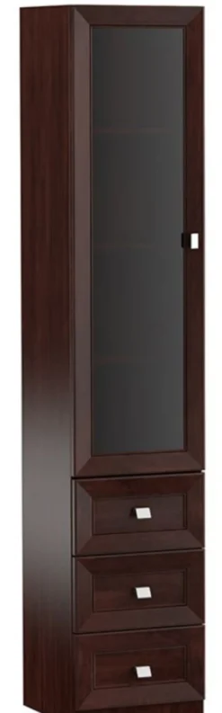 Casa Padrino Luxus Wohnzimmerschrank mit Glastür und 3 Schubladen Dunkelbraun / Silber 45,4 x 44,2 x H. 225,6 cm - Luxus Qualität