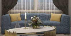 Casa Padrino Luxus Wohnzimmer & Hotel Sofa Blau / Gold 260 cm