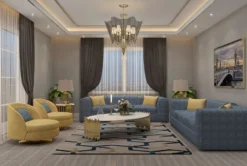 Casa Padrino Luxus Wohnzimmer & Hotel Sofa Blau / Gold 260 cm