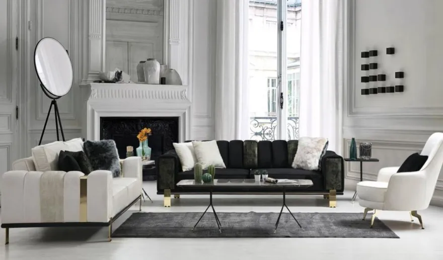 Casa Padrino Luxus Wohnzimmer Sofa mit verstellbarer Rückenlehne Weiß / Grau / Gold 223 x 93 x H. 76 cm - Wohnzimmer Möbel - Luxus Möbel