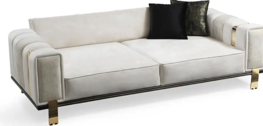 Casa Padrino Luxus Wohnzimmer Sofa mit verstellbarer Rückenlehne Weiß / Grau / Gold 223 x 93 x H. 76 cm - Wohnzimmer Möbel - Luxus Möbel