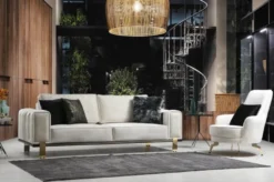 Casa Padrino Luxus Wohnzimmer Sofa mit verstellbarer Rückenlehne Weiß / Grau / Gold 223 x 93 x H. 76 cm - Wohnzimmer Möbel - Luxus Möbel