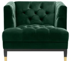 Casa Padrino Luxus Wohnzimmer Sessel Grün / Schwarz / Messingfarben 93 x 85 x H. 79 cm - Chesterfield Möbel