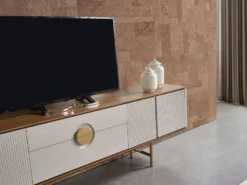 Casa Padrino Luxus Wohnzimmer TV Schrank Set Hellgrau / Braun / Messing - 1 TV Schrank & 1 Wandregal - Wohnzimmer Möbel - Massivholz Möbel - Luxus Möbel - Luxus Einrichtung