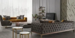 Casa Padrino Luxus Wohnzimmer TV Schrank Set Grau / Braun / Gold - 1 TV Schrank mit 4 Schubladen & 2 Wandregale - Wohnzimmer Möbel - Massivholz Möbel - Luxus Möbel - Luxus Einrichtung