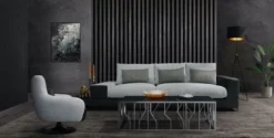 Casa Padrino Luxus Wohnzimmer Sofa mit dekorativen Kissen Hellgrau / Schwarz 337 x 100 x H. 57 cm - Luxus Wohnzimmer Möbel