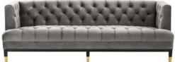 Casa Padrino Luxus Wohnzimmer Sofa Grau / Schwarz / Messingfarben 230 x 85 x H. 79 cm - Chesterfield Samtsofa