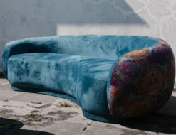 Casa Padrino Luxus Wohnzimmer Sofa Blau / Mehrfarbig 260 cm