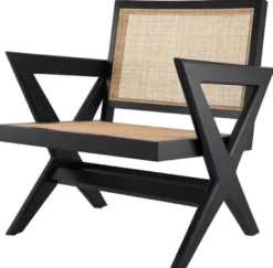 Casa Padrino Luxus Wohnzimmer Sessel Schwarz / Naturfarben 75 x 74 x H. 88 cm - Massivholz Sessel mit Rattangeflecht - Luxus Möbel