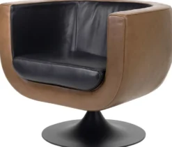 Casa Padrino Luxus Wohnzimmer Echtleder Drehsessel Schwarz / Braun 75 x 70 x H. 66,5 cm - Luxus Möbel