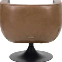 Casa Padrino Luxus Wohnzimmer Echtleder Drehsessel Schwarz / Braun 75 x 70 x H. 66,5 cm - Luxus Möbel