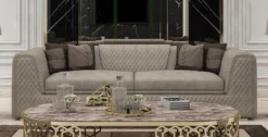 Casa Padrino Luxus Wohnzimmer & Hotel Sofa Grau / Gold 260 cm