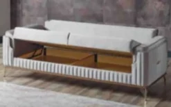 Casa Padrino Luxus Wohnzimmer Sofa mit Schlaffunktion Grau / Gold 225 cm - Luxus Möbel