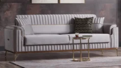 Casa Padrino Luxus Wohnzimmer Sofa mit Schlaffunktion Grau / Gold 225 cm - Luxus Möbel