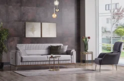 Casa Padrino Luxus Wohnzimmer Sofa mit Schlaffunktion Grau / Gold 225 cm - Luxus Möbel