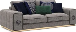 Casa Padrino Luxus Wohnzimmer Sofa Grau / Schwarz / Gold 220 x 100 x H. 65 cm - Edle Wohnzimmer Möbel - Luxus Möbel