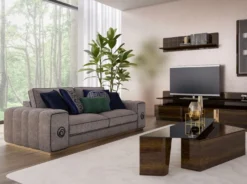 Casa Padrino Luxus Wohnzimmer Sofa Grau / Schwarz / Gold 220 x 100 x H. 65 cm - Edle Wohnzimmer Möbel - Luxus Möbel