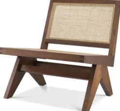 Casa Padrino Luxus Wohnzimmer Sessel Braun / Naturfarben 69,5 x 74 x H. 76 cm - Massivholz Sessel mit Rattangeflecht - Luxus Möbel