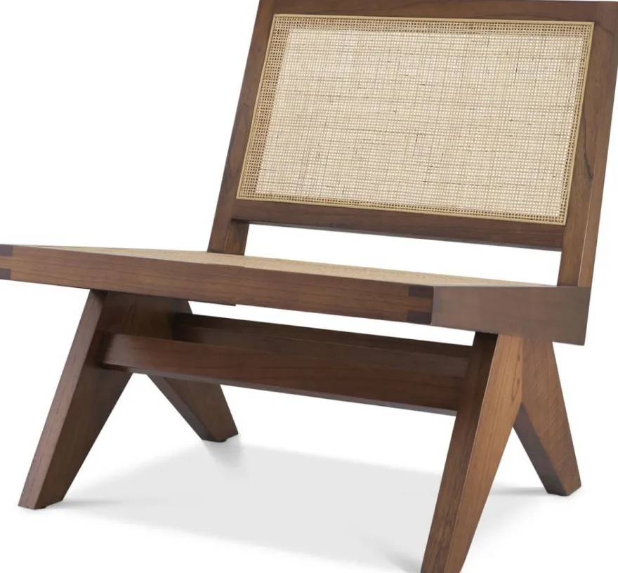 Casa Padrino Luxus Wohnzimmer Sessel Braun / Naturfarben 69,5 x 74 x H. 76 cm - Massivholz Sessel mit Rattangeflecht - Luxus Möbel